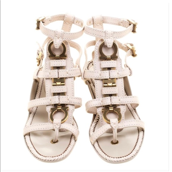 Salvatore Ferragamo Shoes - Salvatore Ferragamo Beige Leather Sharise Gladiator Sandals Size 10.5. NWT